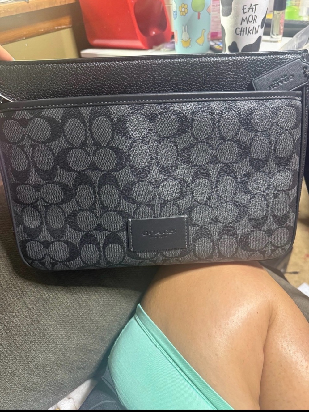 Coach Signature Canvas Clutch in Black and Gray
